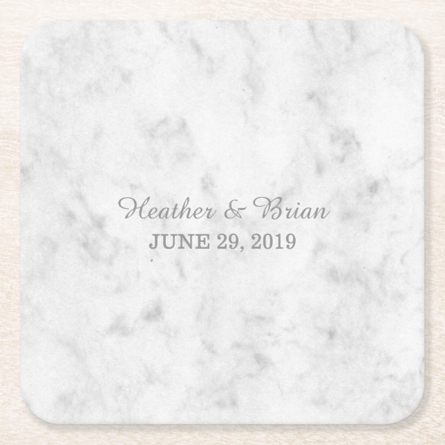 Grått Elegant Marble Bröllop Underlägg Papper Kvadrat (Framsidan)