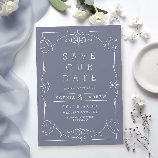 Grått elegant modern klassisk bröllop spara datum spara datumet (Gray elegant modern classic wedding save the date)