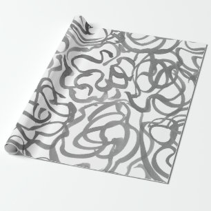 Grått Elegant Neutralt Swirls Abstrakt Vattenfärg Presentpapper