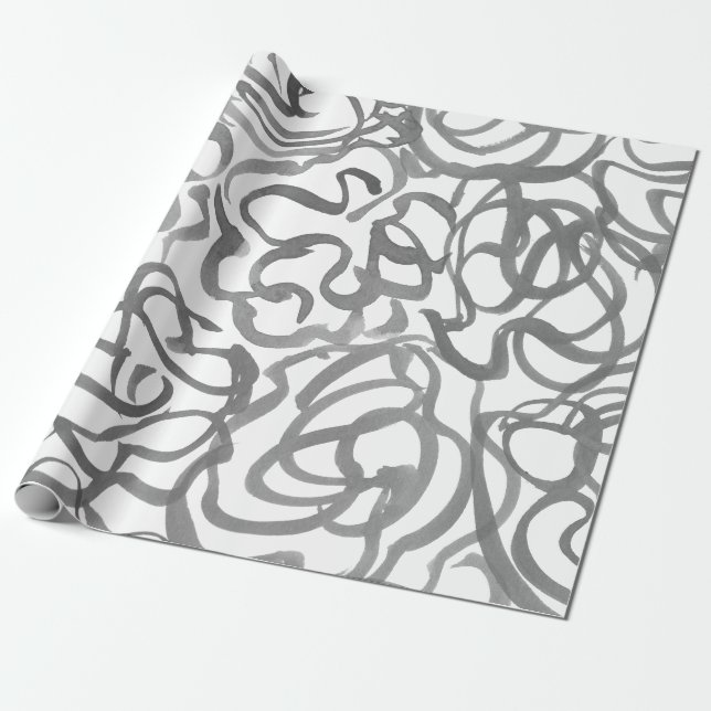Grått Elegant Neutralt Swirls Abstrakt Vattenfärg Presentpapper (Utrullad)