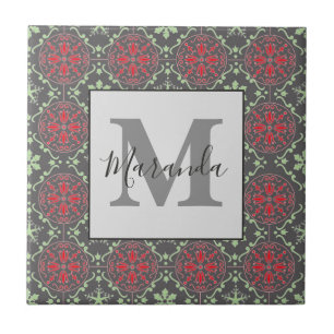 Grått Elegant Nordic Snowflake Winter Monogram Kakelplatta