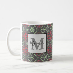 Grått Elegant Nordic Winter Snowflake Monogram Kaffemugg