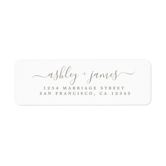 Grått Elegant Script Bröllop Returadress Etikett (Framsidan)
