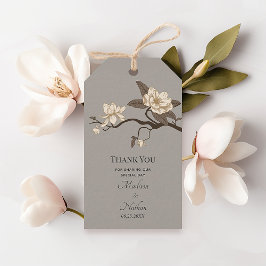 Grått Elegant Vintage Magnolia Bröllop Tack Presentetikett