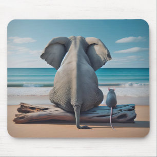 Grått Elephant and Mouse on Beach Log Musmatta