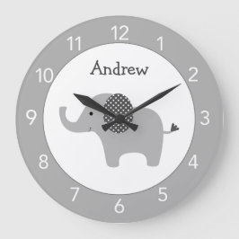 Grått Elephant Anpassningsbar Nursery Round Clock Stor Klocka