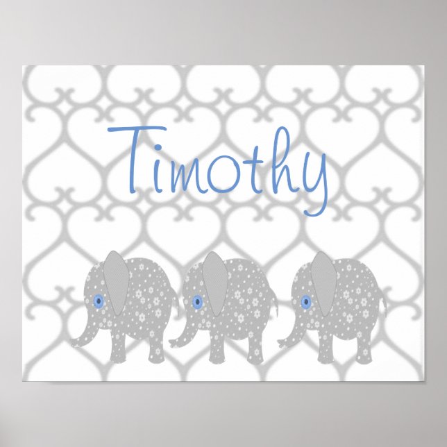 Grått Elephant Baby Nursery Art Poster (Framsidan)