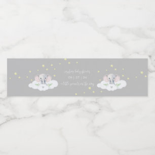 Grått Elephant Baby Shower Vattenflaska Labels Vattenflaskor Etikett