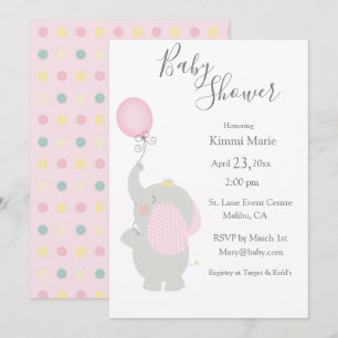 Grått Elephant Ballon Minimalistic Baby Shower Inbjudningar
