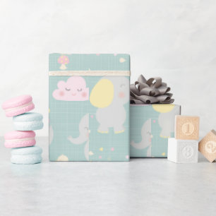 Grått Elephant Balloon Grönt Simple Baby Shower Presentpapper