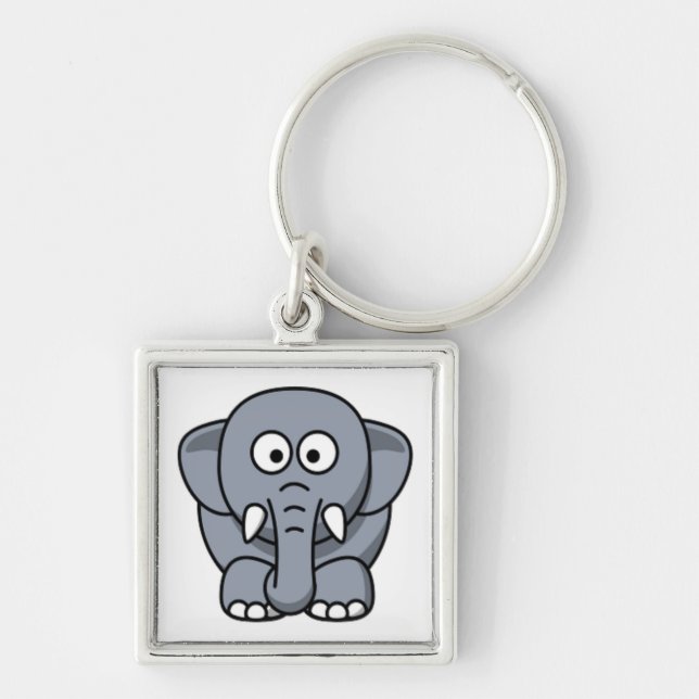 GRÅTT ELEPHANT FYRKANTIG SILVERFÄRGAD NYCKELRING (Framsidan)