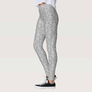 Grått Elephant Illustrated Mönster Leggings