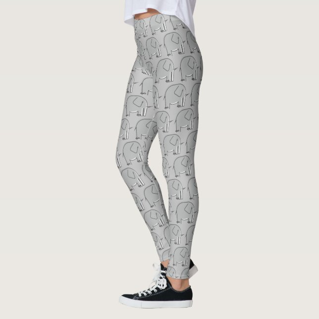 Grått Elephant Illustrated Mönster Leggings (Vänster)
