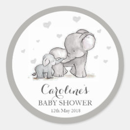 Grått Elephant Kärlek Blue Baby Shower  Runt Klistermärke