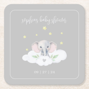 Grått Elephant Little Peanut Baby Shower Tableware Underlägg Papper Kvadrat