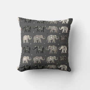 Grått Elephant Mönster Linen look Pillow Kudde