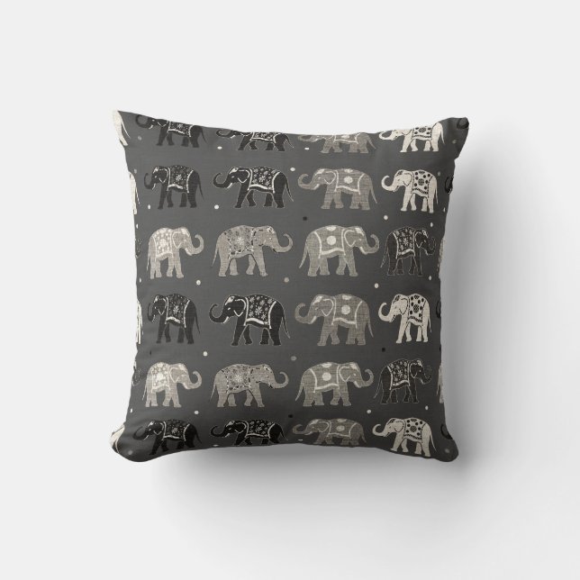 Grått Elephant Mönster Linen look Pillow Kudde (Framsida)