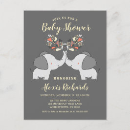 Grått Elephants Gender Neutral Cute Baby Shower Inbjudan Vykort