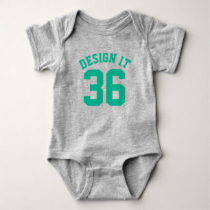 Grått & Emerald Grönt Baby Sports Jersey Design Tee Shirt