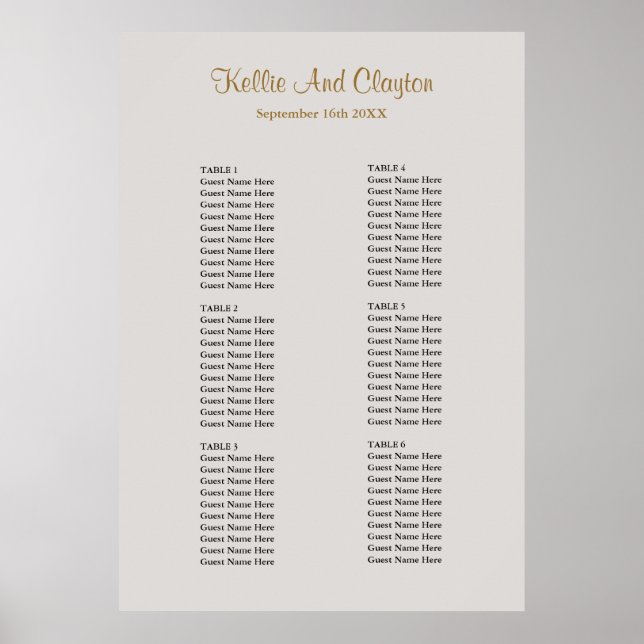 Grått enkelt sittdiagram för Bröllop Poster (Framsidan)