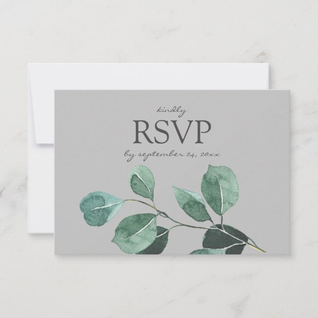 Grått eucalyptusblad med måltidsalternativ RSVP-ko OSA Kort (Framsida)
