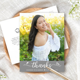 Grått examensfoto Vitt skript Hjärta Tack Vykort