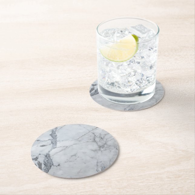 Grått Färg Marble Mönster Underlägg Papper Rund (Insitu)