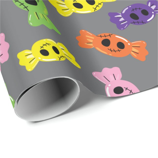 Grått, färglös Halloween-kanarier Presentpapper (Rullad Hörn)