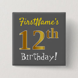 Grått, faux Guld 12:e, med eget namn Knapp