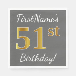 Grått, Faux Guld 51:a födelsedagen + eget namn Pappersservett