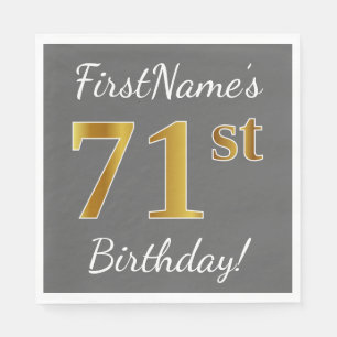 Grått, Faux Guld 71st Birthday + Custom Name Pappersservett