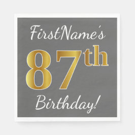 Grått, Faux Guld 87:e födelsedagen + eget namn Pappersservett