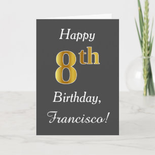 Grått, Faux Guld 8th Birthday + Custom Name Kort