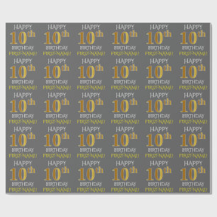 Grått, Faux Guld (LYCKLIG 10:e BIRTHDAY) Presentpapper