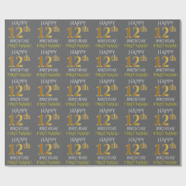 Grått, Faux Guld (LYCKLIG 12:e BIRTHDAY) Presentpapper