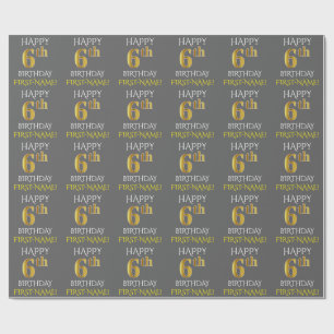 Grått, Faux Guld (LYCKLIG 6e BIRTHDAY) Presentpapper