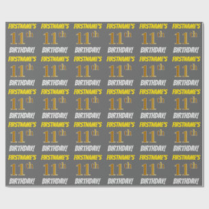 Grått, Faux/Imitation Guld, "11:e BIRTHDAY" Presentpapper
