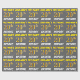 Grått, Faux/Imitation Guld, "20:e BIRTHDAY" Presentpapper