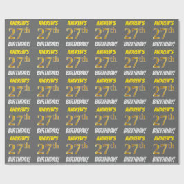 Grått, Faux/Imitation Guld, "27:e BIRTHDAY" Presentpapper