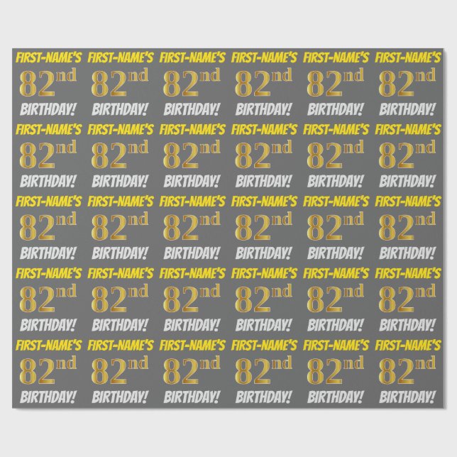 Grått, Faux/Imitation Guld, 82:a BIRTHDAY Presentpapper (Platt)