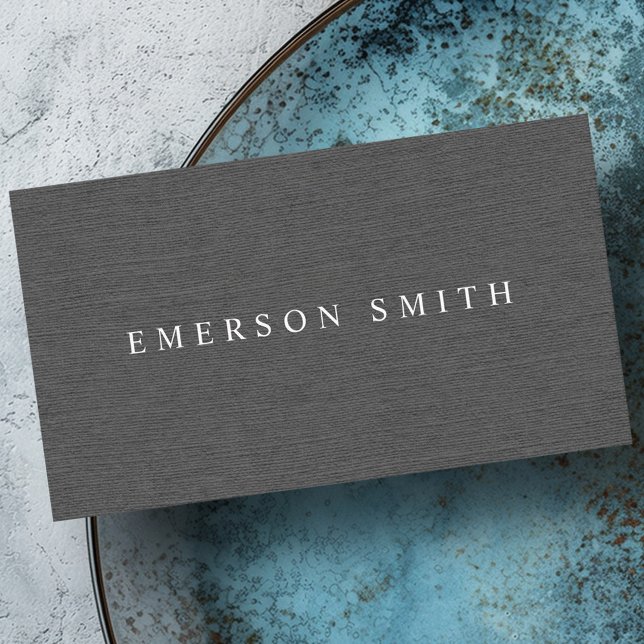 Grått faux linen minimalist-professionell visitkort (Gray faux linen minimalist professional business card)