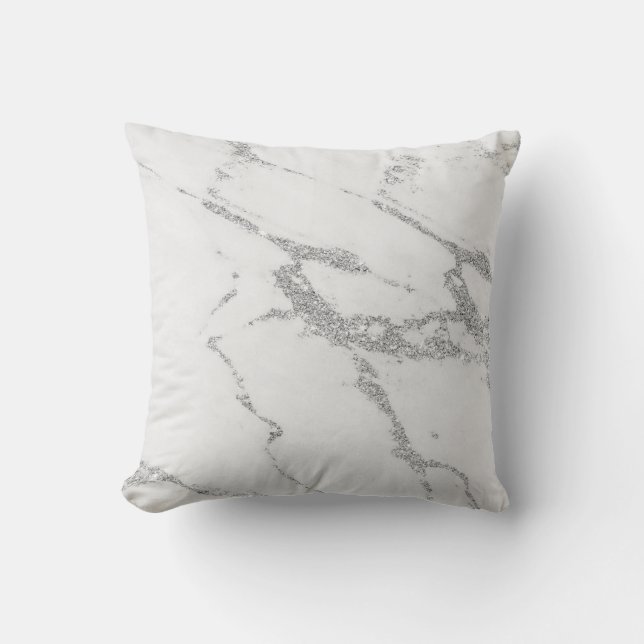 Grått faux marble silver glitter venins kudde (Framsida)