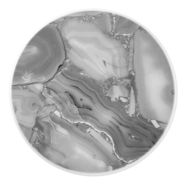 Grått Faux Marble Stone Ceramic pull Knopp (Framsidan)