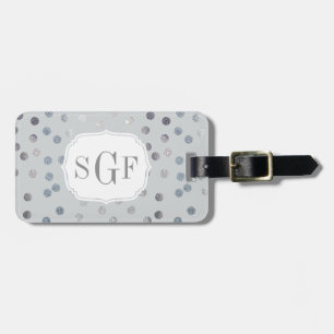 Grått Faux Silver Glitter City Dots Monogram Bagagebricka