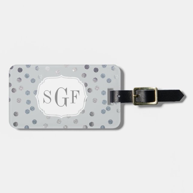 Grått Faux Silver Glitter City Dots Monogram Bagagebricka (Horisontell Framsida)