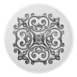 Grått Faux Silver Medallion Vintage Ceramic pull Knopp