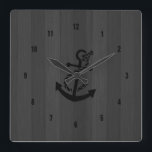 Grått Faux Wood Planks Black Anchor Fyrkantig Klocka<br><div class="desc">Grått-träplankar mönster med svart nautiska ankare. Inte ett riktigt trä utan en bild som ser ut som trä.</div>