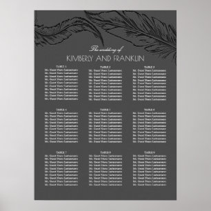 Grått Feathers Elegant Chic Bröllop Sittplatser Poster