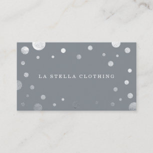 Grått feminin Chic Silver Konfetti Polka punkt pun Visitkort