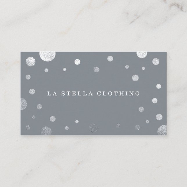 Grått feminin Chic Silver Konfetti Polka punkt pun Visitkort (Framsida)